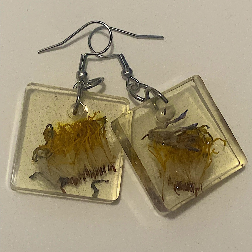 Handmade flower earrings dandelion dangle drop stainless steel floral earring